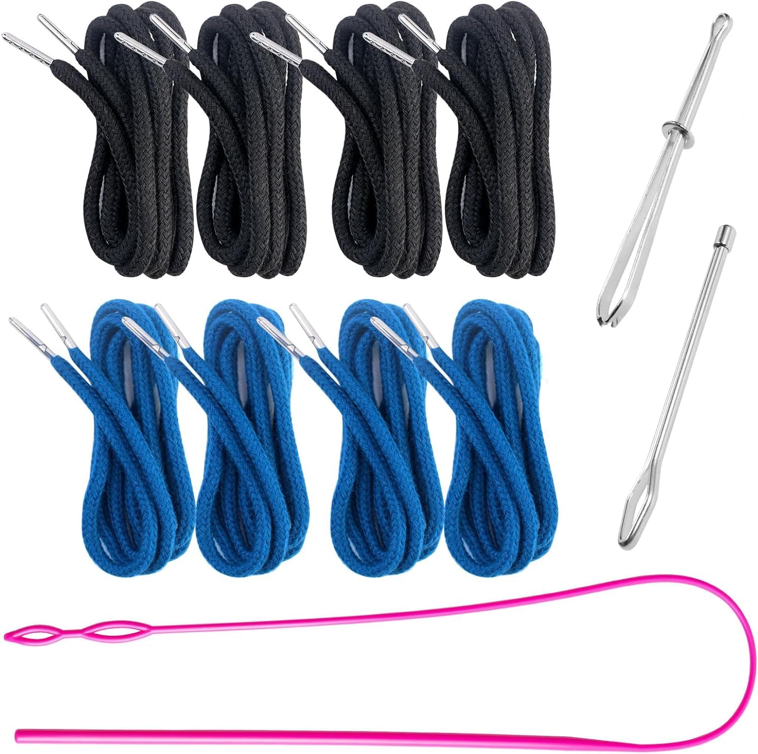 8 Pieces Drawstring Cords Replacement Drawstrings with Three Easy Threaders for Sweatpants Shorts Pants Jackets Coats (8 Pieces)