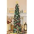 HMASYO 5 FT Pop Up Christmas Tree with Timer Lights, Blue Tinsel Christmas Tree, Collapsible Artificial Pencil Christmas Tree for Indoor Home Apartment Porch Holiday Party Decorations