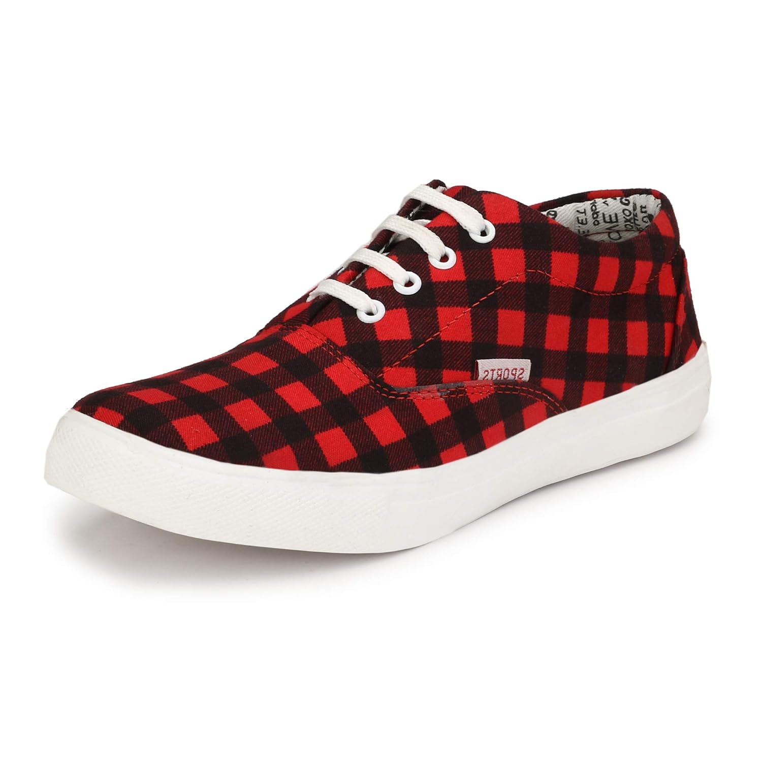red and black checkered shoes