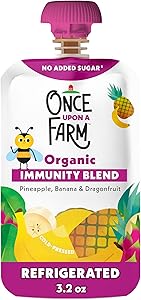 Once Upon a Farm Organic Pineapple Banana Dragon Fruit Immunity Blend Kids Snack, 3.2oz Pouch