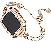 Secbolt Bling Band and Case Compatible with Apple Watch Band 38mm 40mm 41mm 42mm 44mm 45mm, Women Dressy Metal Bracelet with Rhinestone Bumper for iWatch Series 9/8/7/SE/6/5/4/3/2/1
