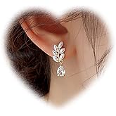 W WEILIRIAN Boho Pearl Leaf Earrings Teardrop Crystal Drop Earrings Pearl Leaf Stud Earrings Rhinestone Dangle Earrings Jewelry for Women