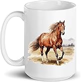 C M Horse Ceramic Coffee Mug with Handle, 15 oz - Horse Themed Gift for Women and Men
