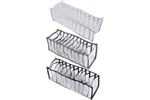 NIYANGLE 3Pcs Nylon Mesh Socks Storage Boxes 32X12X12Cm Stackable Plastic Stockings Organizer Multi-Grid