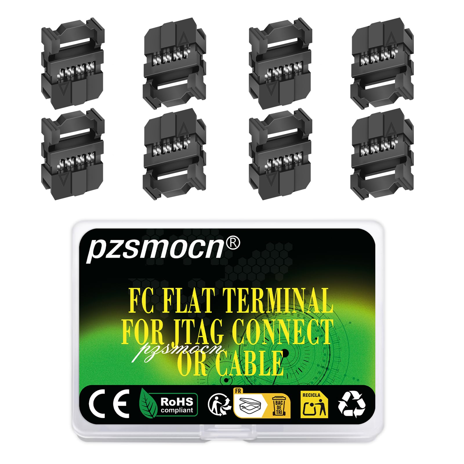 Pzsmocn 20 Sets IDC 2 * 4 Double Row Rectangular Socket Adapter FC Black Crimp Wire Head Three-piece Kit 2.54mm Pitch, 8 Pin FC-Female Terminal Connector, for JTAG Flat Ribbon Cable.