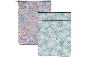 HANAMIYA NA 2 Pieces Book Sleeve Rabbit Daisy Flower Botanical Floral Book Accessories Washable Book Covers for Hardcover Reading Accessories for Book Lovers Book Club Gifts for Women Girls Aunt Best Friend Mom