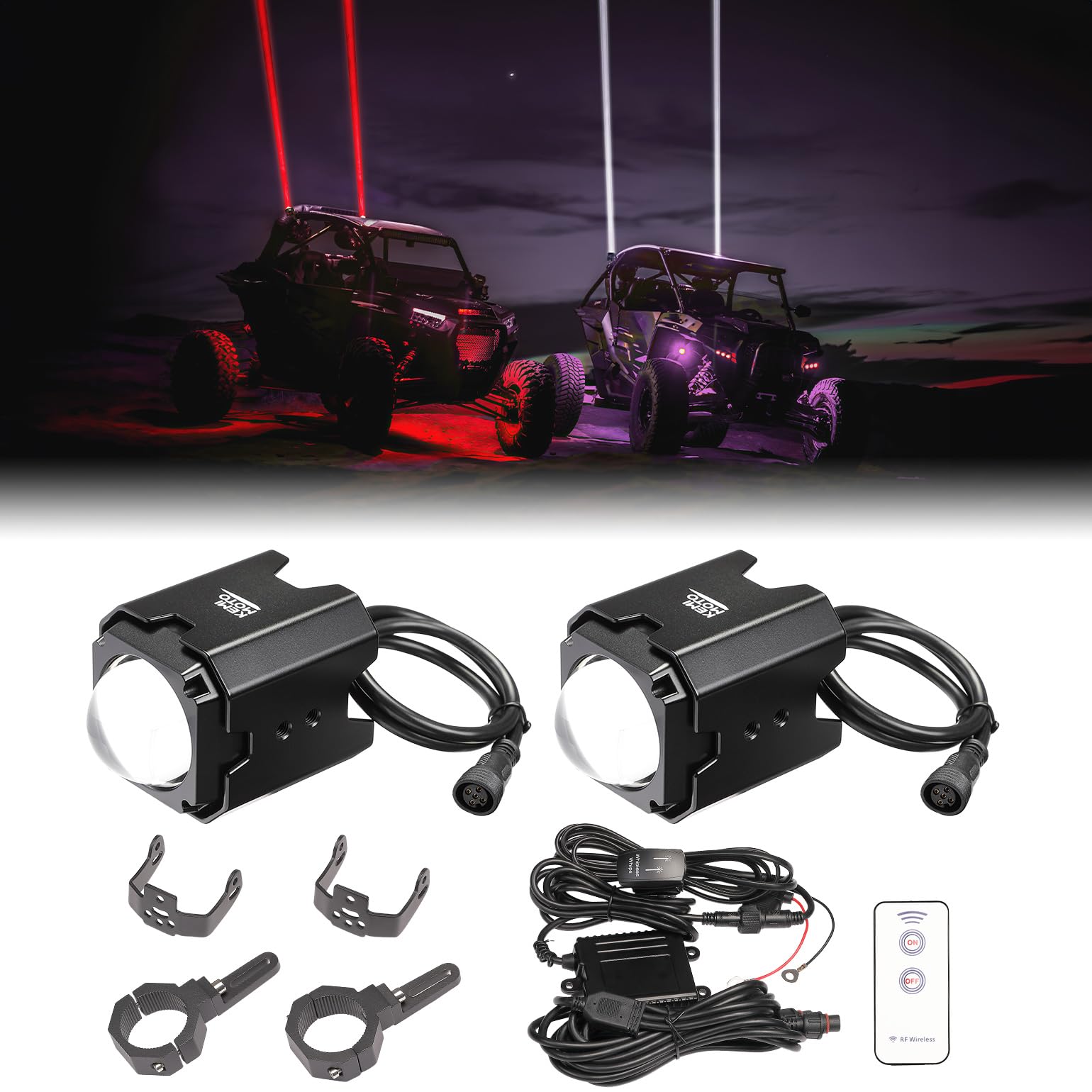 Photo 1 of KEMIMOTO Whipless LED Whip Lights w/Mounts Fit 1.5''-2'' Roll Cage Compatible with Polaris RZR Can-Am Maverick X3 CFmoto Kawasaki, Multi-Color Scratch-resistant Alien Lights for SXS