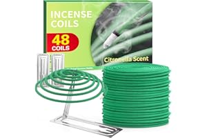 LASENTEUR Citronella Coils, Citronella Incense Coil Outdoor, 48 PCS with 2 Coil Holders, Lemongrass Incense for Outside Backyard Camping BBQ Summer