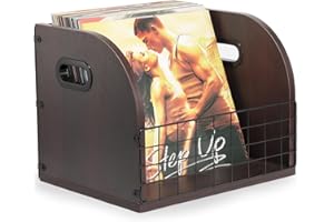 Vensp Vinyl Record Storage, Wooden and Metal Vinyl Record crate,LP Record Cases,Vinyl Records holder,Vinyl Record Album Rack Holds Up to 40-60 Records,Walnut