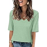 Minetom Women's V Neck T Shirts Casual Half Sleeve Tops Basic Summer Tees
