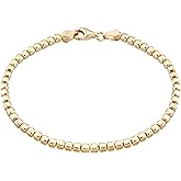 Miabella Italian 925 Sterling Silver, 18Kt Gold Plated Organic Cube Bead Chain Bracelet for Women Men, Made in Italy