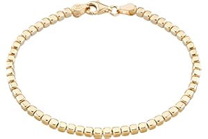 Miabella Italian 925 Sterling Silver, 18Kt Gold Plated Organic Cube Bead Chain Bracelet for Women Men, Made in Italy