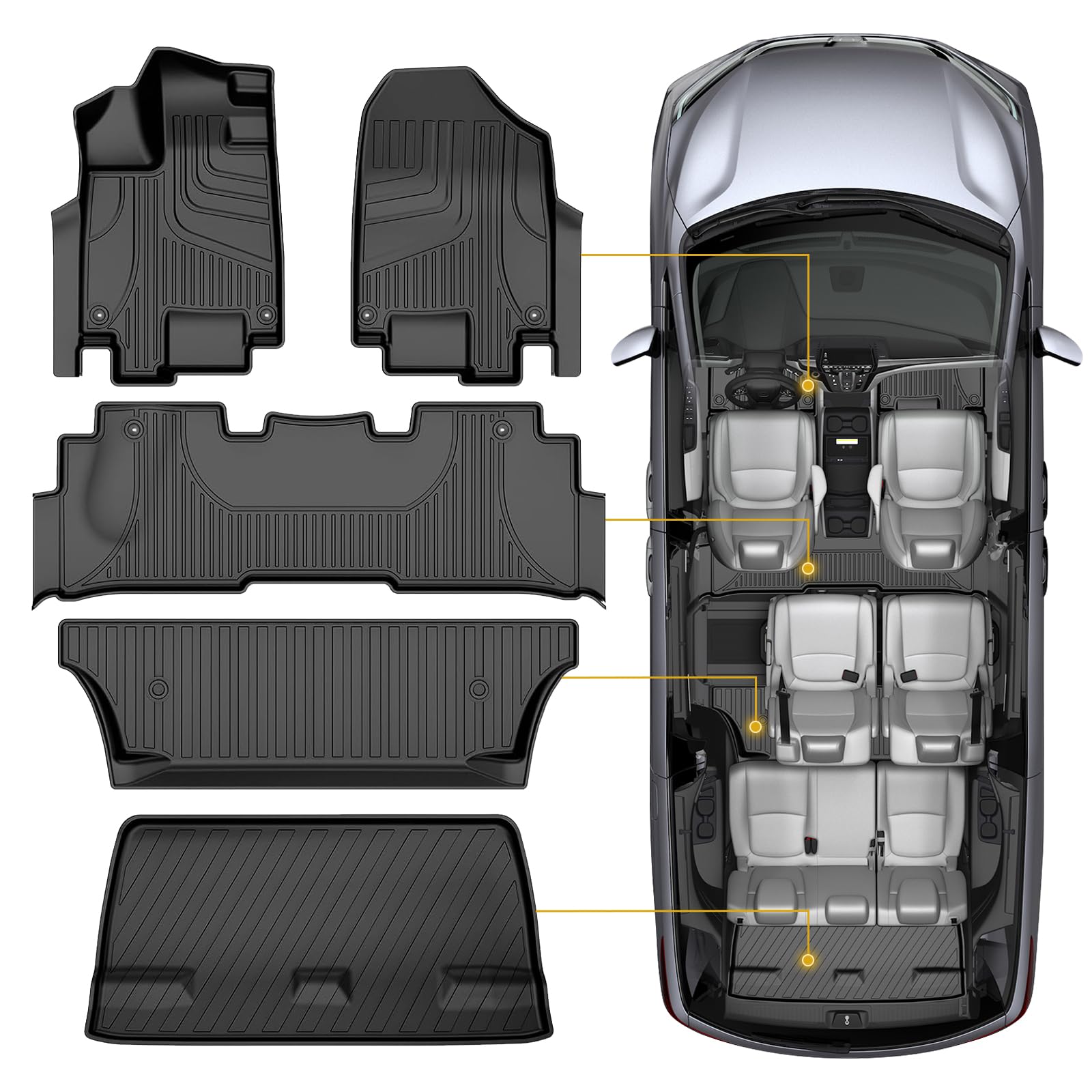 Photo 1 of 2025 Odyssey Floor Mats & Cargo Liner Fit for Honda Odyssey 2018-2025 - All Weather Protection TPE Waterproof Anti-Skid Car Liner for Mini Passenger Van - 1st 2nd 3rd Rows Floor Mats Trunk Liner Black