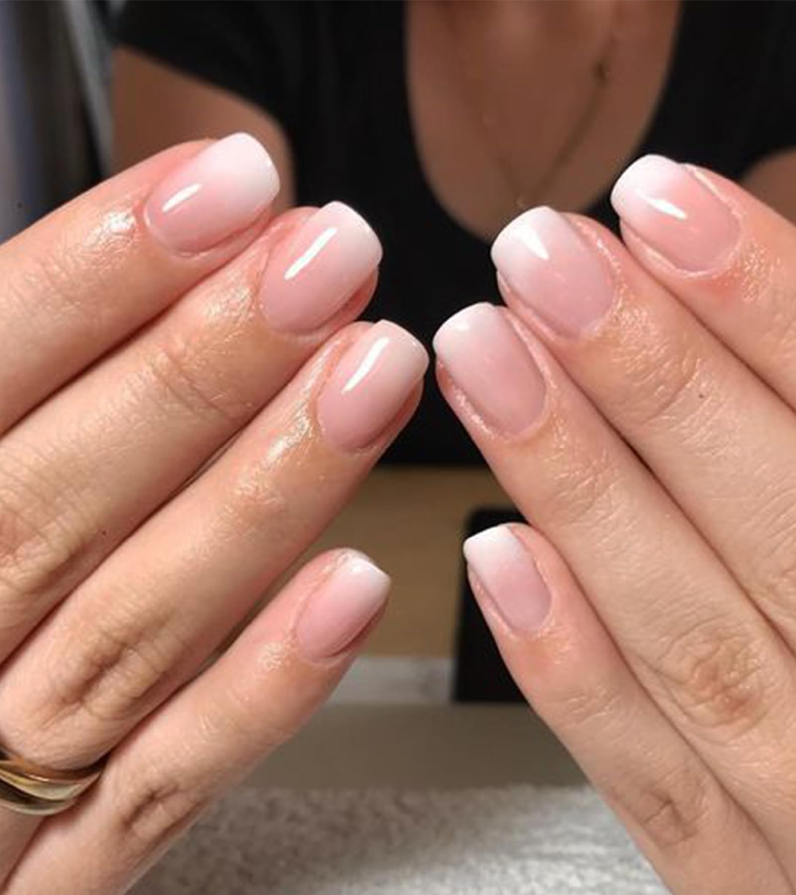 Photo 1 of Aegenacess 24pcs Short Press On Nails - Ombre Square Stick On, French Glue On with Jelly Sticker, Fake Nails Kit in 12 Sizes