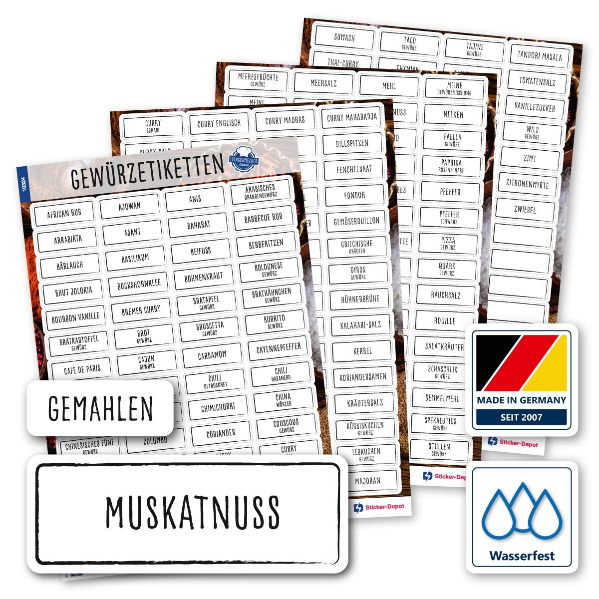 276 Spice Labels Stickers – Square – Black/White – Spice Labels Self-Adhesive & Waterproof – Spice Stickers – for Spice Jars, Cans and Shelves – Edition 2021