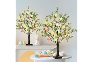 EAMBRITE 2 Pack Easter Decorations, 2Ft Easter Tree with Eggs and 24 LED Lights, Lighted Egg Tree Battery Operated & USB for 
