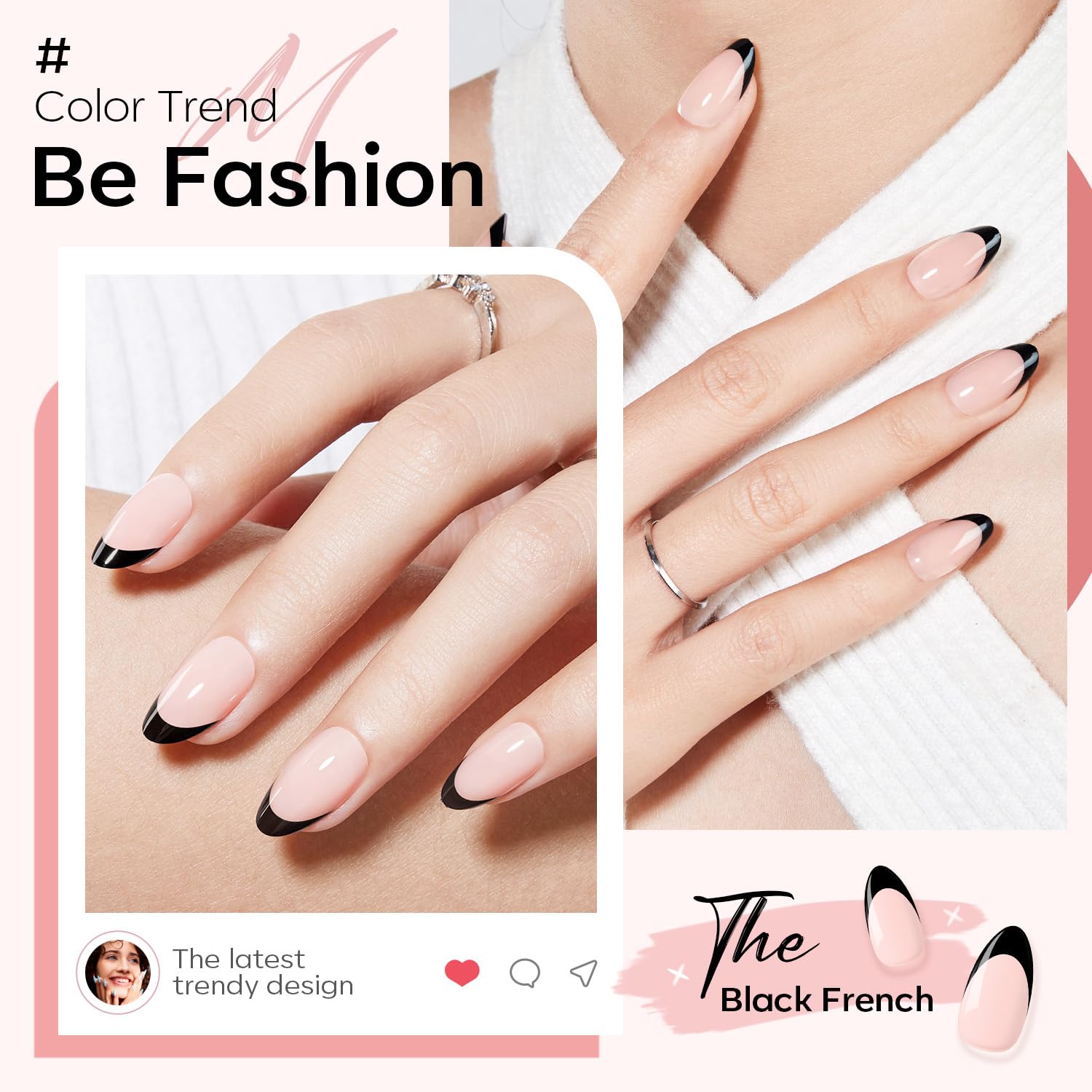 Modelones Black French Tip Press on Nails Almond, Short Almond Fake Nails, Reusable Nail Kit with Nail Glue Adhesive Tabs Mini Nail File, Nails Press Ons 32Pcs16 Sizes - Image 4