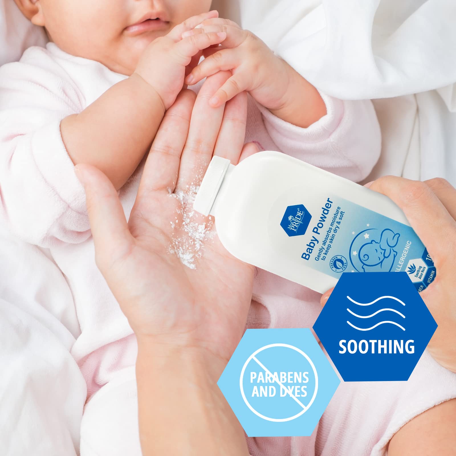 MED PRIDE Babypower Baby Powder 22oz 100% Talc-Free with Aloe Vera & Vitamin E, Hypoallergenic Cornstarch for Diaper Rash, Moisture Protection, Paraben-Free