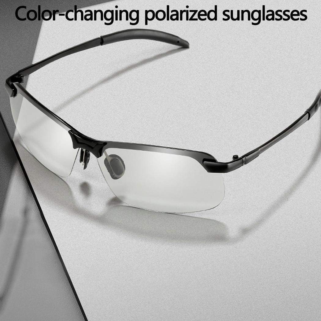 Whatyiu Men Half-Frame Color Change Lens Polarized Driving Sports Sunglasses
