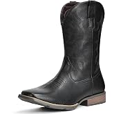 IUV Cowboy Boots For Men Square Toe Western Boot with Classic Embroidered | Pull On Boot Slip Resistant Country Boots