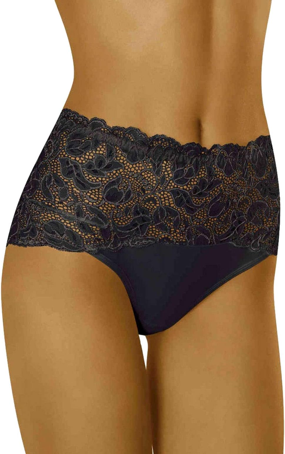 WolbarWomen's Lace High Waist Briefs WB414, Black,2XL
