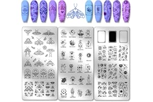 PH PandaHall 3pcs Tarot Nail Art Stamping Plate, 63 Pattern Fantasy Moth Nail Stamper Fantasy Elements Nail Stamping Plate Print Nail Stencils Stainless Steel Nail Image Plates for Nail Art Design
