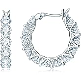 AINUOSHI Moissanite Hoop Earrings for Women, D-E Color Moissanite Simulated Diamond, 925 Sterling Silver with 18K White Gold / 14K Yellow Gold Plated, Hypoallergenic, Jewelry Box Packed, Christmas New Year Jewelry Gifts