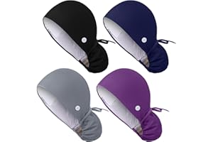 Jamntower 4 Pcs Satin Lined Scrub Caps with Buttons Adjustable Work Cap with Sweatband Tie Back Surgical Hats for Women Nurse
