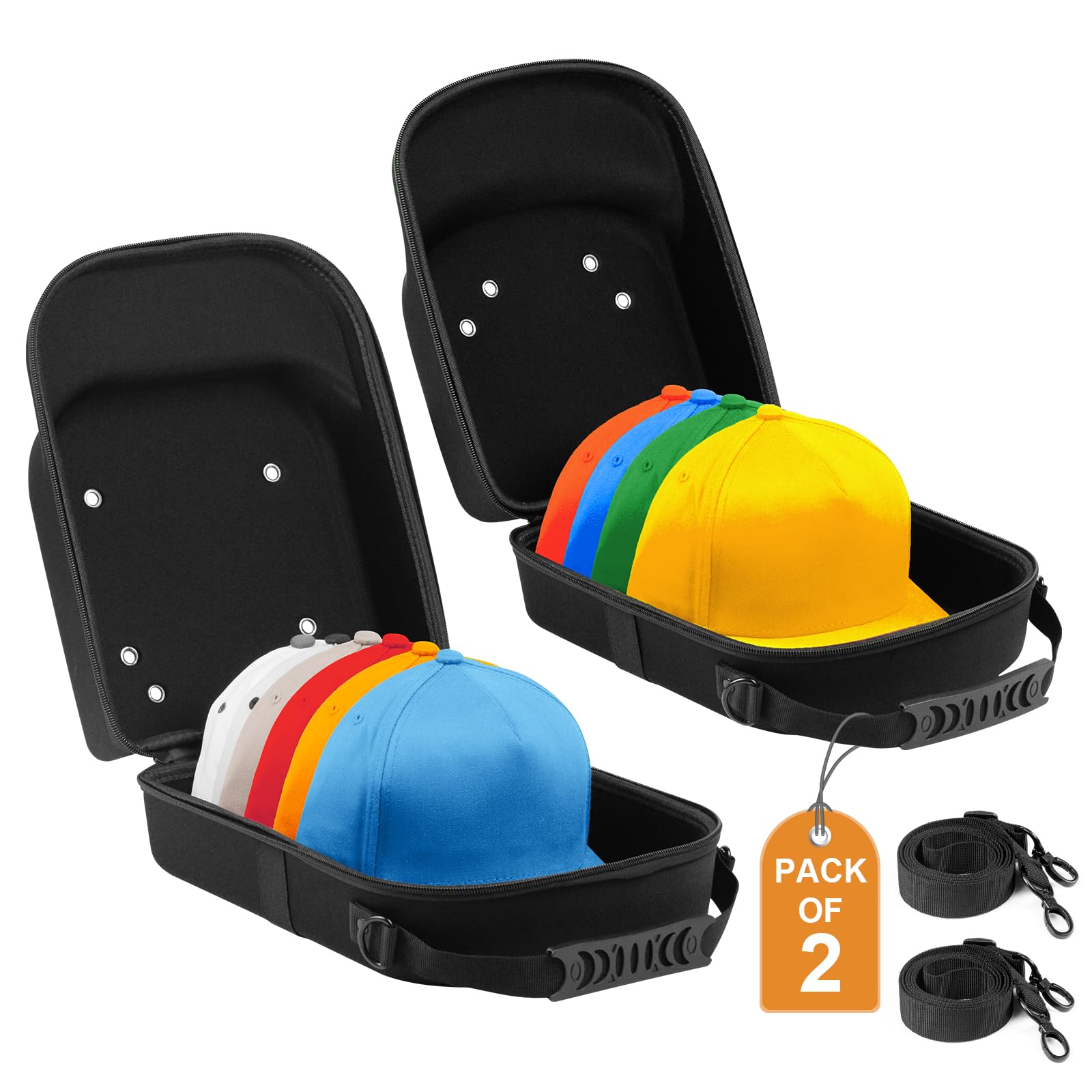 Photo 1 of Epesoware 2pcs Hat Travel Case for Baseball Caps - Premium Hat Carrier Case with Carrying Handle, Shoulder Strap and Luggage Strap, Protect Up to 10 Hats, Hat Storage Organizer at Home
