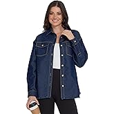 American Denim Shirt Women, Denim Tops Shacket Plus Size, Oversized Button Down Shirts for Women XS-3X