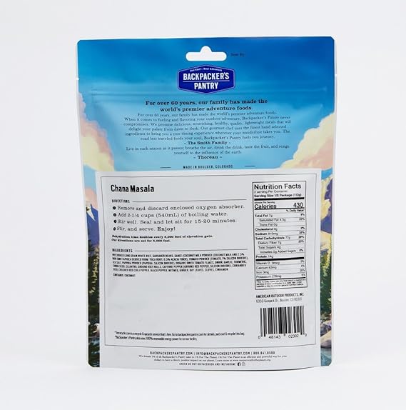 Backpacker S Pantry Chana Masala 2 Servings Per Pouch Freeze