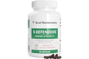 Real Mushrooms 5 Defenders - Adaptogenic Mushrooms Complex with Chaga, Reishi, Turkey Tail, Maitake & Shiitake for Wellness Support - Mushroom Beta Glucan Capsules - 90 Count
