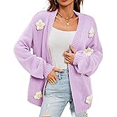 Womens Y2K Cute Cardigan Sweaters Open Front Cropped Flower Knit Jacket Vintage Preppy Aesthetic 90s Clothes Kawaii Sweater