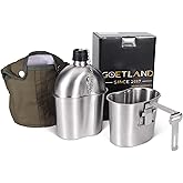 Goetland Stainless Steel WWII US Army Canteen Water Bottle Military Canteen Kit 1QT with 0.5QT Cup Nylon Pouch G.I.
