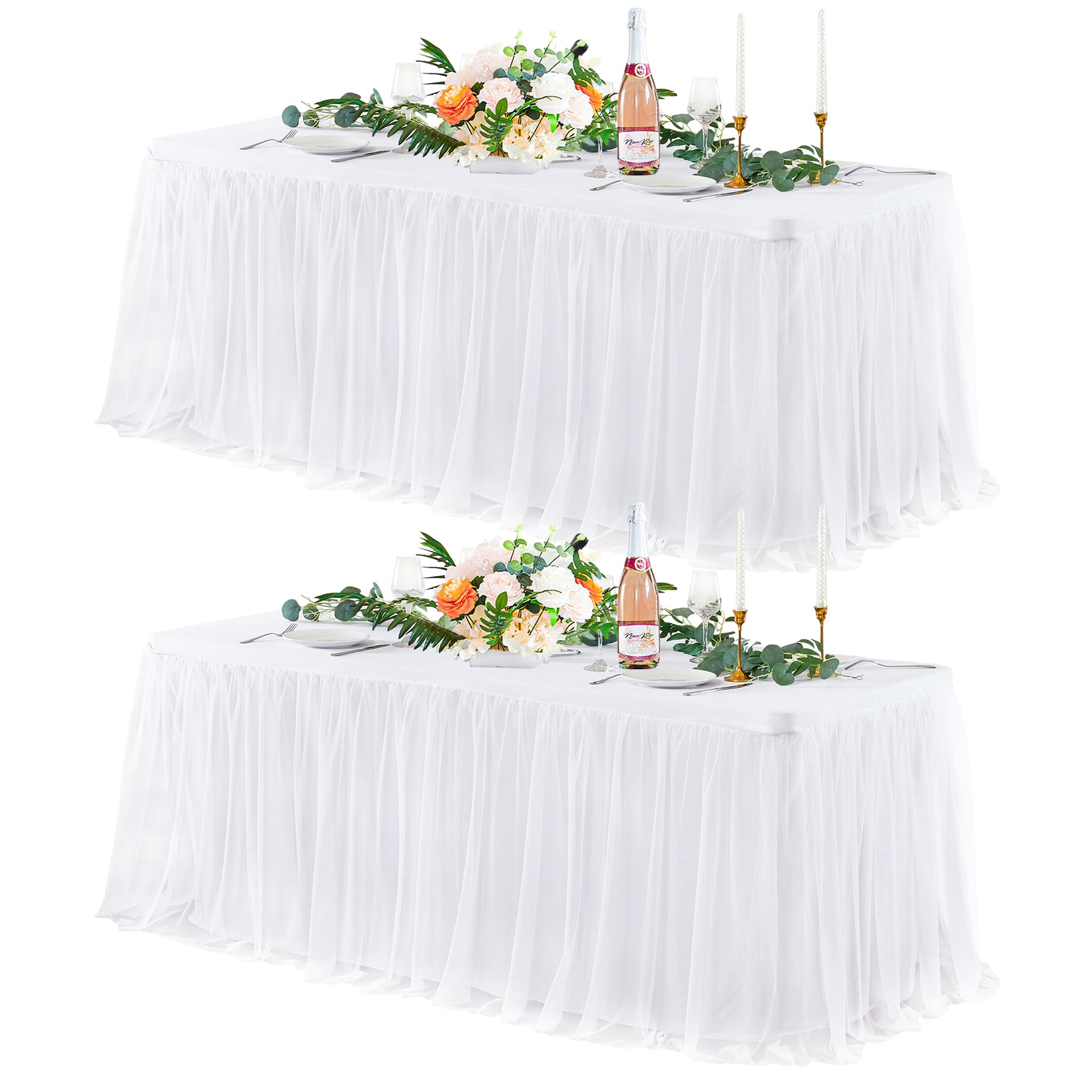 Photo 1 of  Pack White Tulle Tablecloths for 6 Foot Rectangular Tables, 6ft Wrinkle Free Spandex White Table Cover with Tutu Skirt for Wedding Bridal Shower Birthday Party Banquet Baby Shower Events Decorations