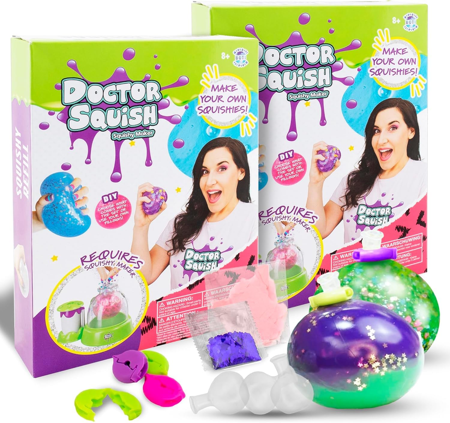 Photo 1 of Doctor Squish Squishy Pack Refill | with 10 TPR Balloons, 10 Reusable Clips, Sparkles & Slime Powder | Make Your Own Squishies with Your Squishy Maker | 1 Pack
