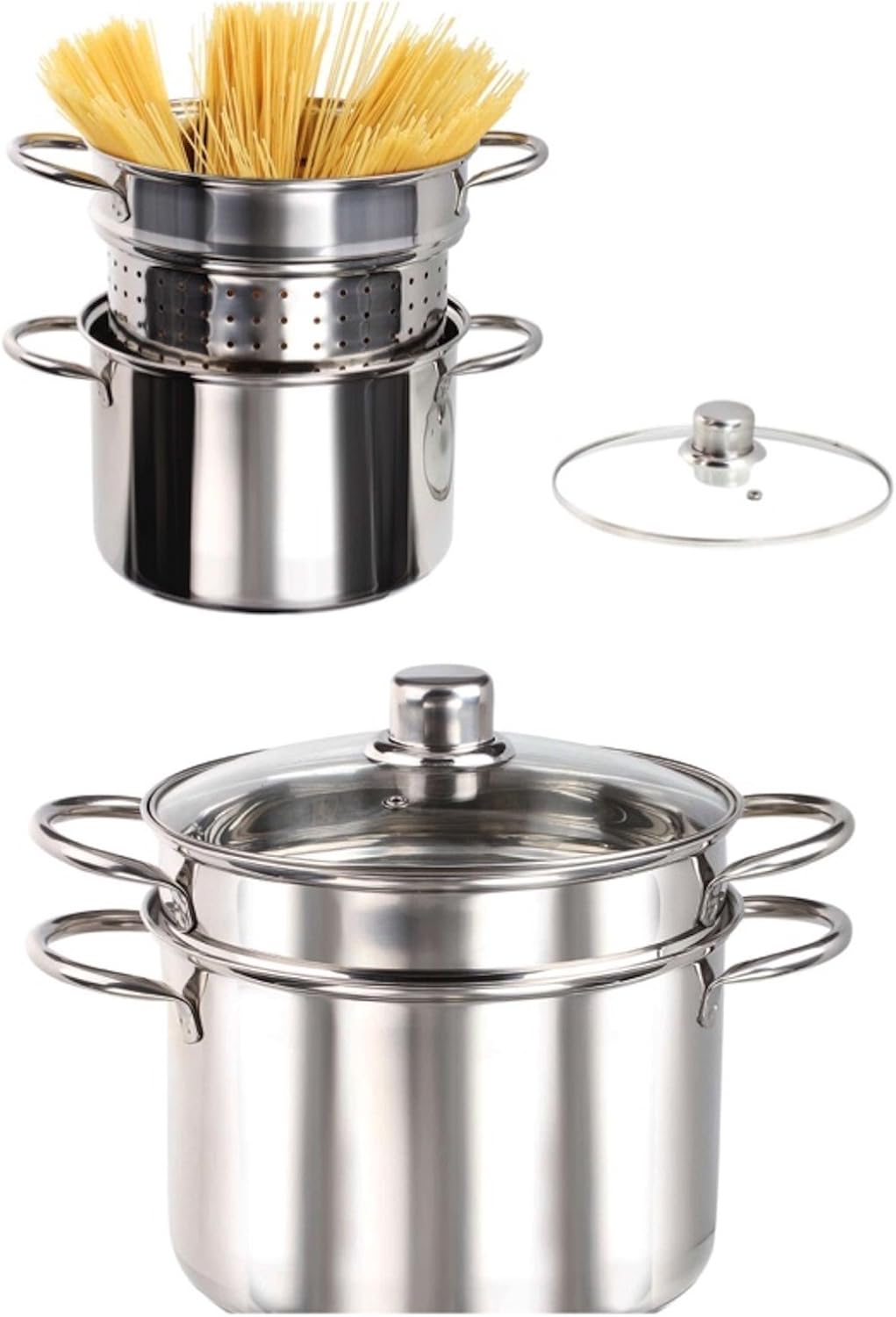 Casserole à spaghettis en acier inoxydable À induction Avec passoire 3 parties Cuiseur à