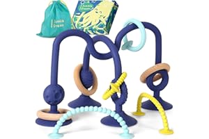 JUMBLE DREAM Jumble Jangle Baby Teething Toys – BPA-Free, Multi Purpose High Chair Toys for Babies: Suction Teething Relief with Sensory Toy Textures for Infants and Toddlers 0–24+ Months (Dark)