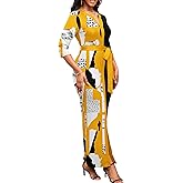 Nmoder Maxi Dress for Women Long Church Cocktail Casual Dresses Colorblock Front Split 3/4 Sleeve V Neck Pencil Dress