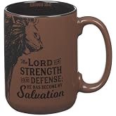 Christian Art Gifts Ceramic Coffee Mug for Men &amp; Women: Lord is My Strength | Inspiring Bible Verse, Lion Design, Brown &amp; Black, 14 oz. Large Coffee Mugs, Microwave &amp; Dishwasher Safe, Encouragement Gifts