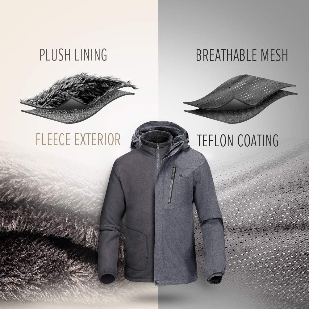 OutdoorMaster Men's 3-in-1 Ski Jacket - Winter Jacket Set with Fleece Liner Jacket & Hooded Waterproof Shell - for Men : Clothing