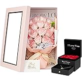 KeepTwenty Roses Bouquet Artificial Flower Eternas Rosas with Necklace Preserved Rose Birthday Flowers Gifts Valentine's Day, Anniversary (Pure, Pink)