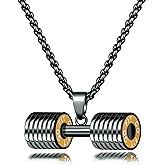 JAJAFOOK Jewelry Mens Women's Stainless Steel Fitness Gym Dumbbell Barbell Chain Pendant Necklace