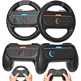 Switch 2 Grip Set (2 Joycon Grips + 2 Steering Wheels + 4 Thumb Caps),Ergonomic & Anti-Slip Controller Holder for Nintendo Switch 2 , Hand Grip Accessories for Switch 2/1/OLED, Family Pack for Mario Kart Games