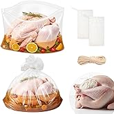 HUAKENER Turkey Brine Bags, Set of 2 Extra Large Brine Bag Holds up 35lb, 26"×22" Double Zipper Seal Thickened Turkey Bags, with Cotton Rope and Spice Yarn Cloth Bag