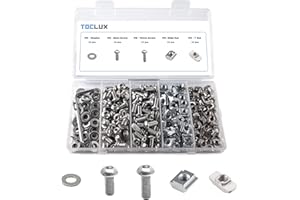 200pcs 2020 Series M5 T-Nut and Screw Kit – Sliding & Drop-in T-Nuts, M5x8mm & M5x10mm Screws, Washers, Ball-End Hex Wrench –