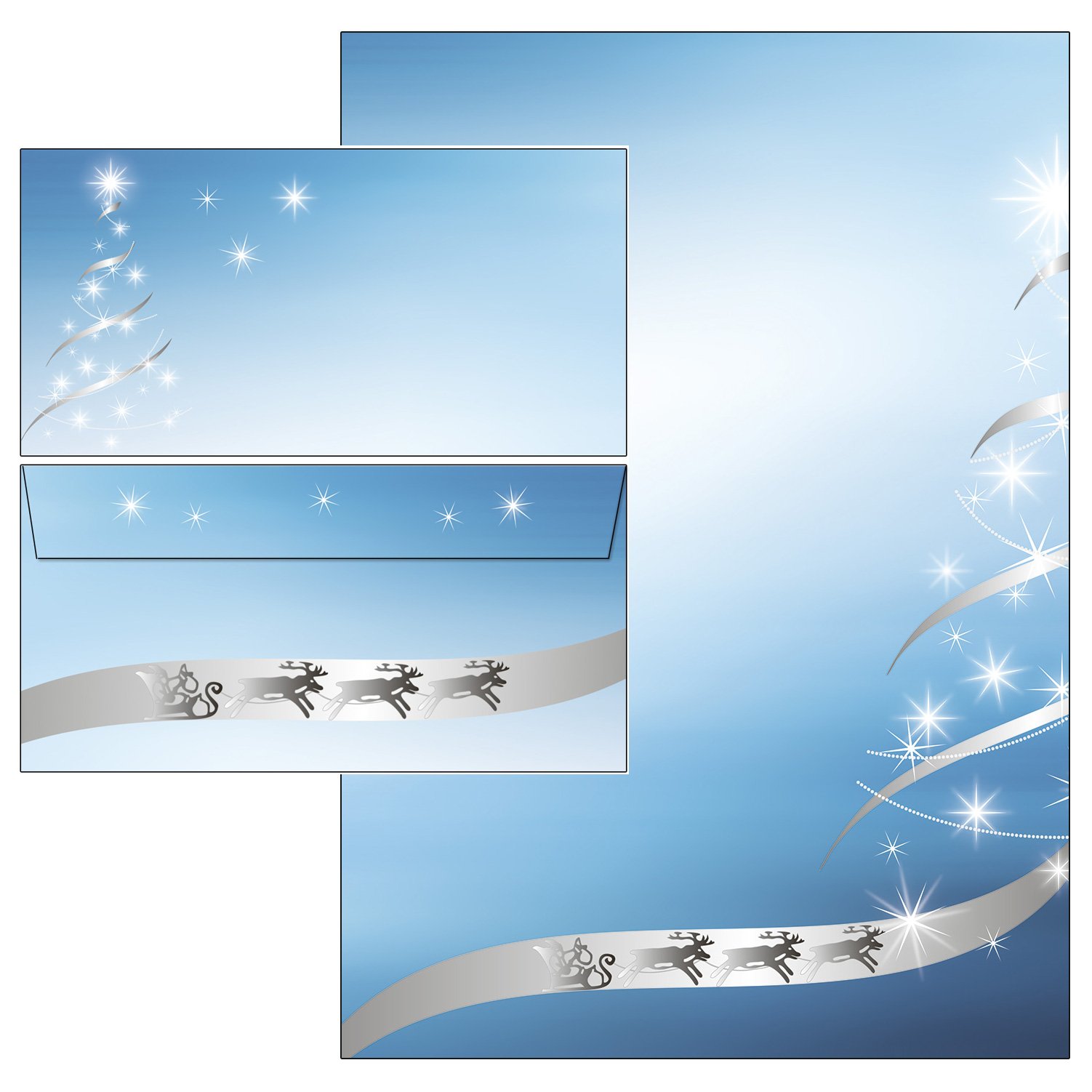 Christmas - 50 Sheets Writing Paper incl. 50 Pieces envelopes Design Silver-Star 5282+6282