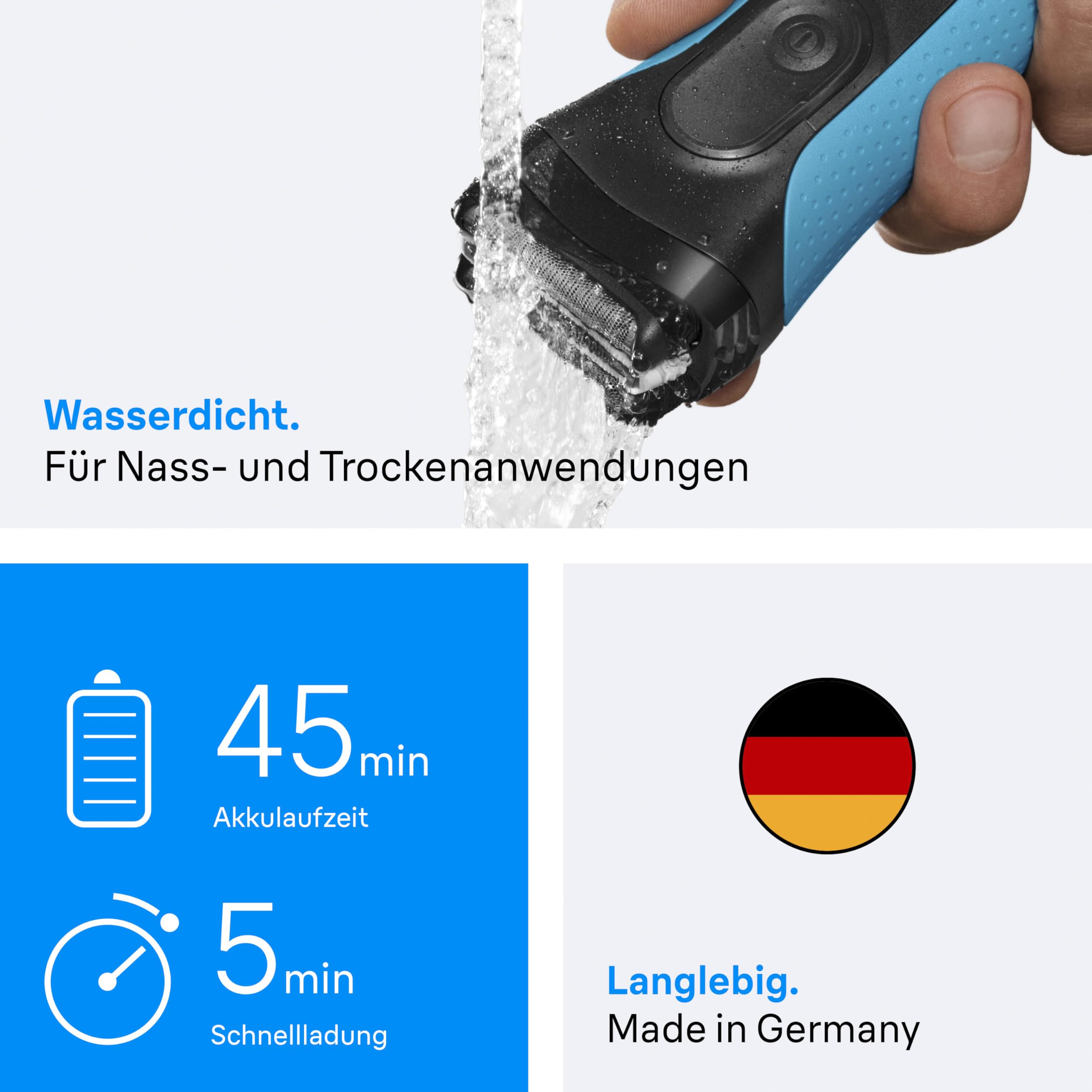 Braun Series 3+ Rasierer Herren Elektrisch, Elektrorasierer, 3 Flexible Klingen, Rasierapparat, Effizienter MicroComb Mitteltrimmer, Präzisionstrimmer, Nass- & Trockenrasierer für Männer, 3040si, Blau 5