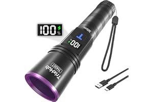 TrixHub 365nm Black Light Flashlight, UV Flashlight Rechargeable with LCD Display, Powerful Ultraviolet Lights for Pet Urine Detection, Resin Curing, Blood Tracking, Scorpion, Uranium Glass, A/CLeak