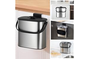 Tegneo Kitchen Compost Bin Countertop, 1.3 Gallon Stainless Steel Kitchen Garbage Can with Lid, Hanging Trash Can for Kitchen Cabinet Door, Under Sink or Wall Mount, Odorless